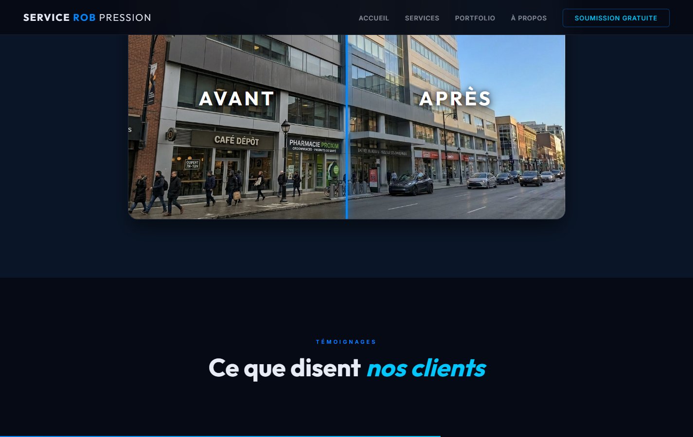 Comparatif avant / après sur le site Rob Pression